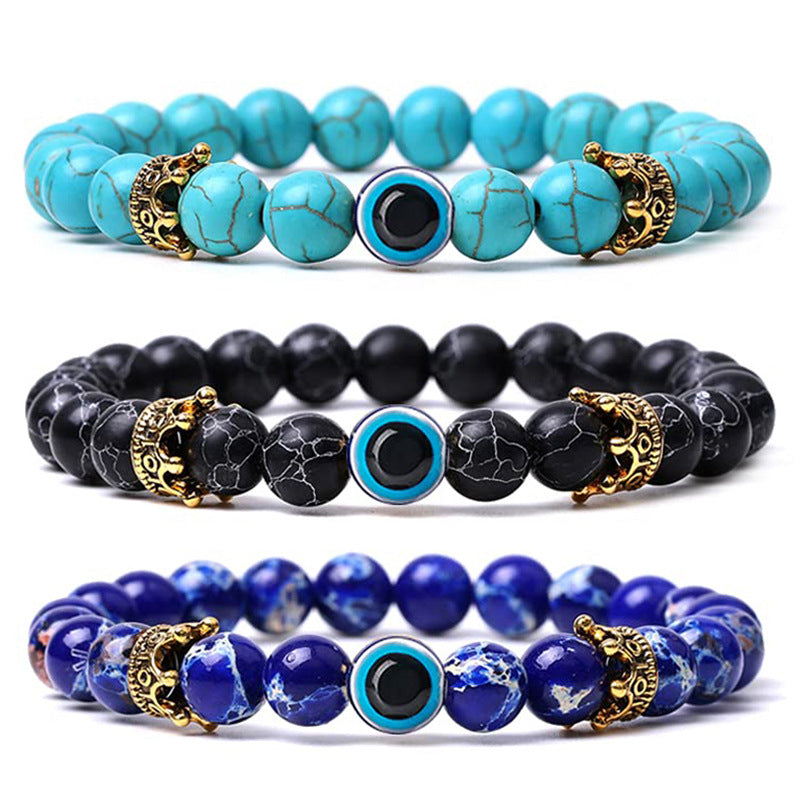 Women's & Men's Natural Turquoise Crown Evil Eye Stone Bracelets