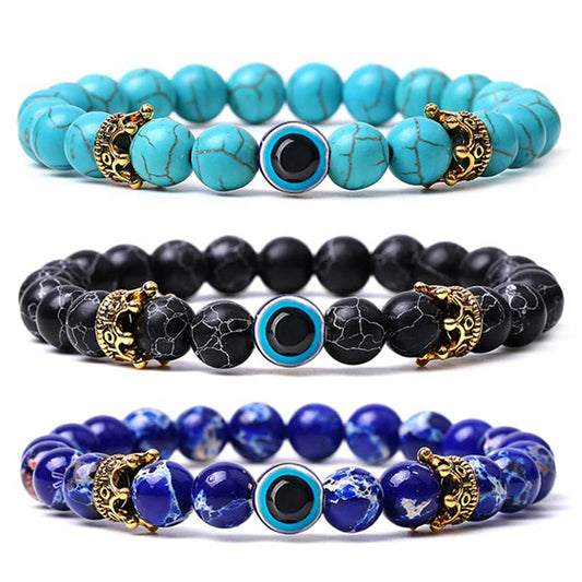 Women's & Men's Natural Turquoise Crown Evil Eye Stone Bracelets