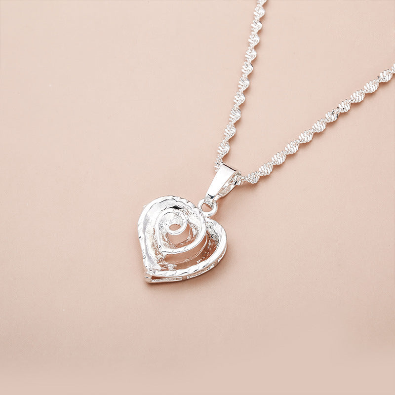 Women's Casual Water Ripple Sier-plated Love Necklaces