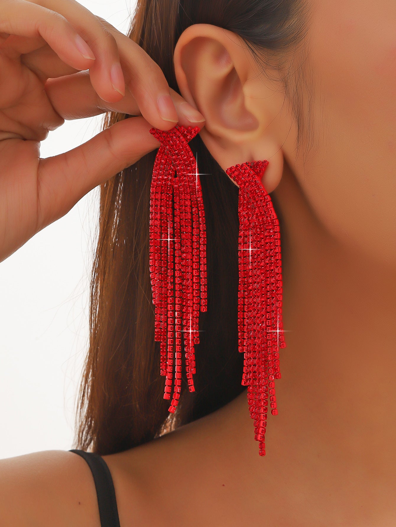 Women's Super Flash Rhinestone Long Fringe High-grade Earrings