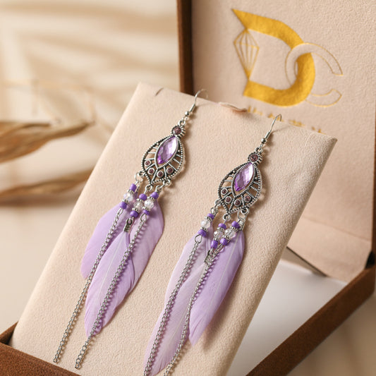 Feather Vintage Spot Drill Chain Small Earrings