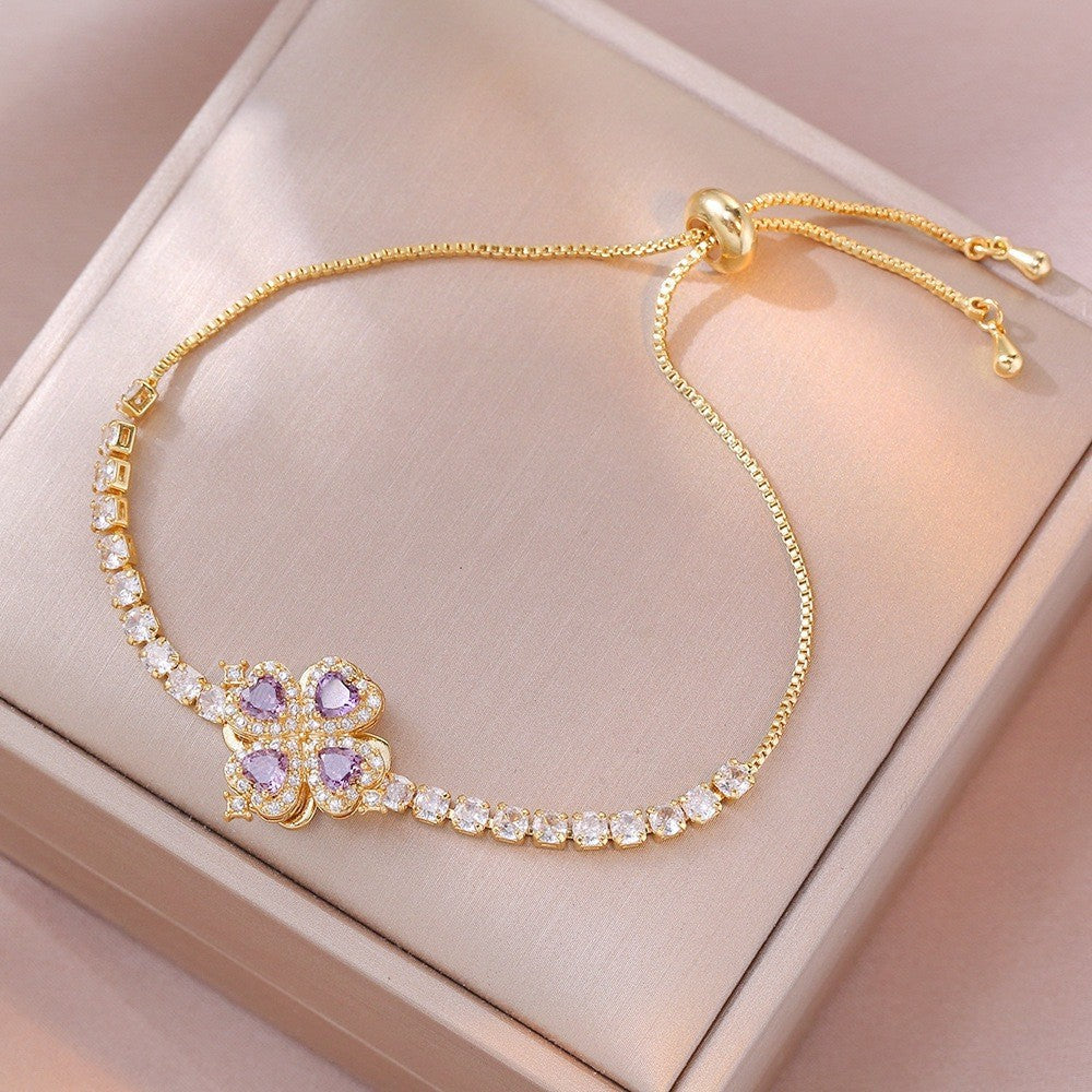 Female Five Petal Flower Fashion Bauhinia Rotatable Bracelet