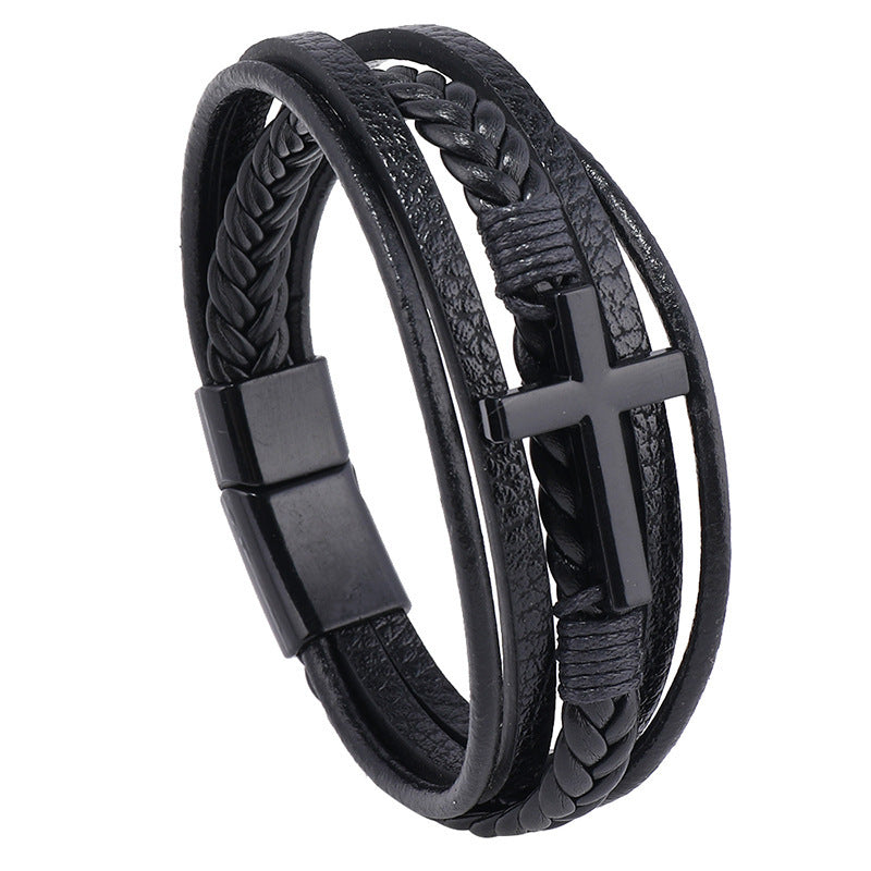 Handmade Woven Cross Decorative Leather Magnetic Bracelets