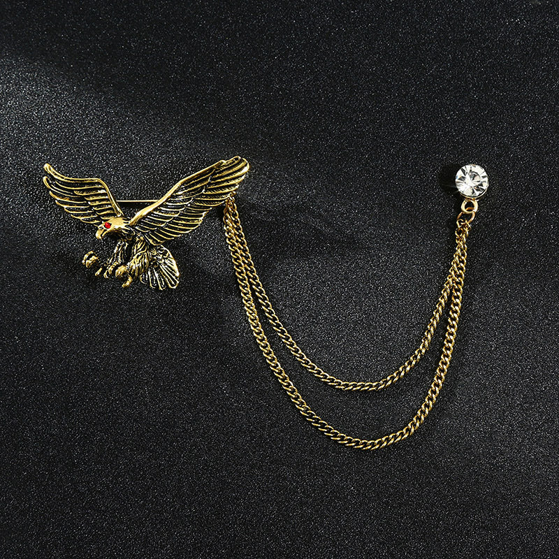 Men's Diamond Eagle Deer Head Domineering Brooch Bow Tie Brooches