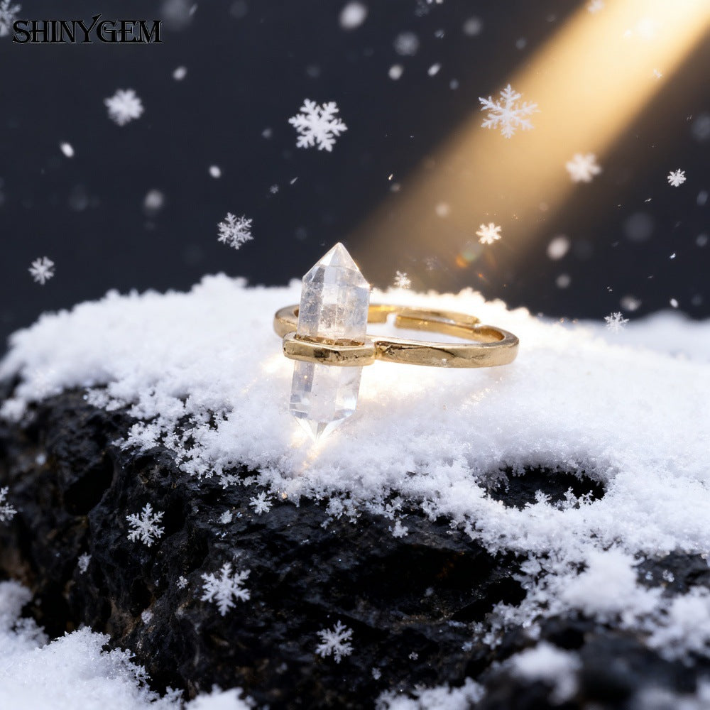 Women's Crystal Column High-grade Double-pointed Hexagonal Prism Ring