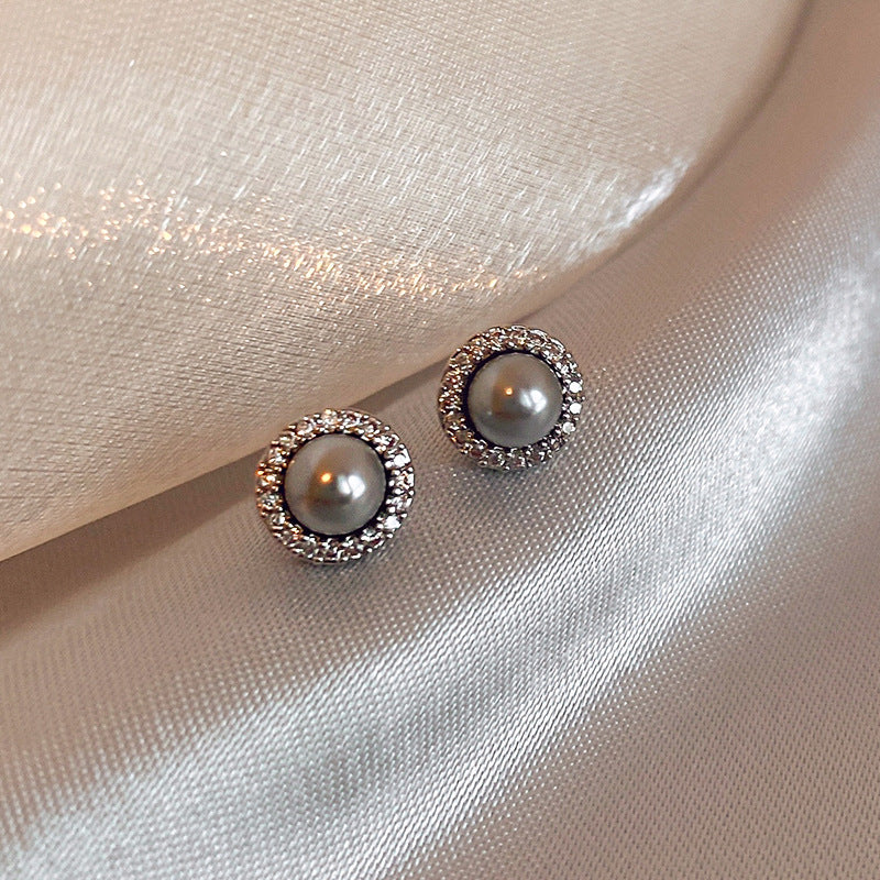 Fashion High-grade Zircon Pearl French Minority Retro Earrings