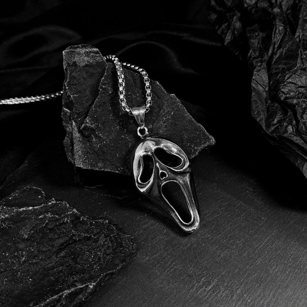 Men's Creative Exaggerating Grimace Skull Mask Titanium Necklace