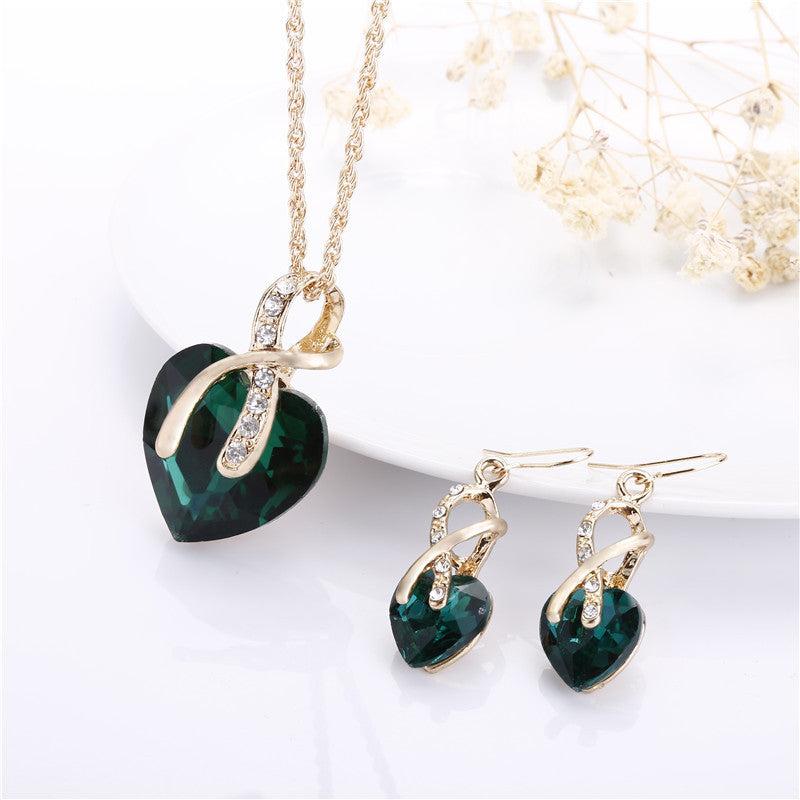 Women's Wedding Heart Shaped Love Crystal Glass Jewelry Set