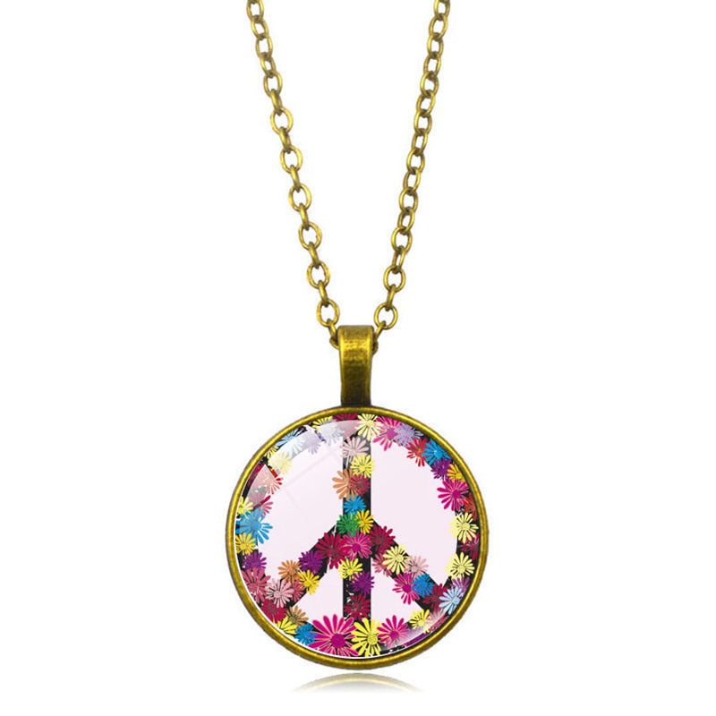 Women's Flower Peace Logo Time Stone For Vintage Necklaces