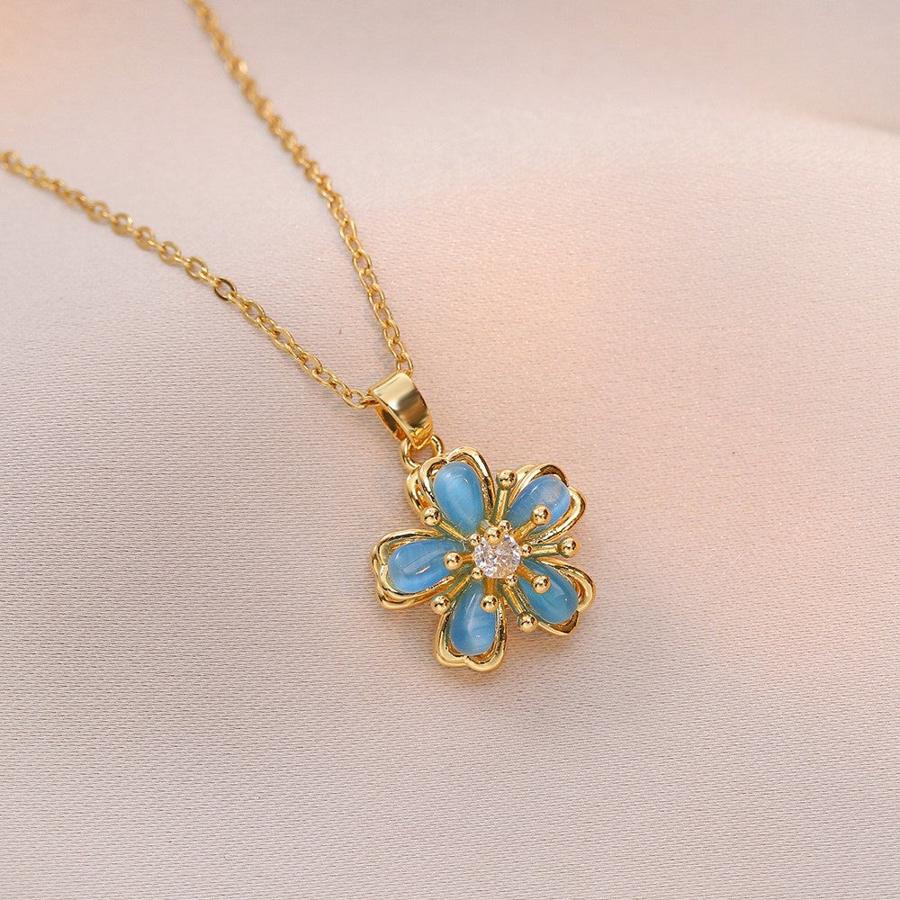 Women's Colorful Flower Titanium Steel Clavicle Chain Necklace