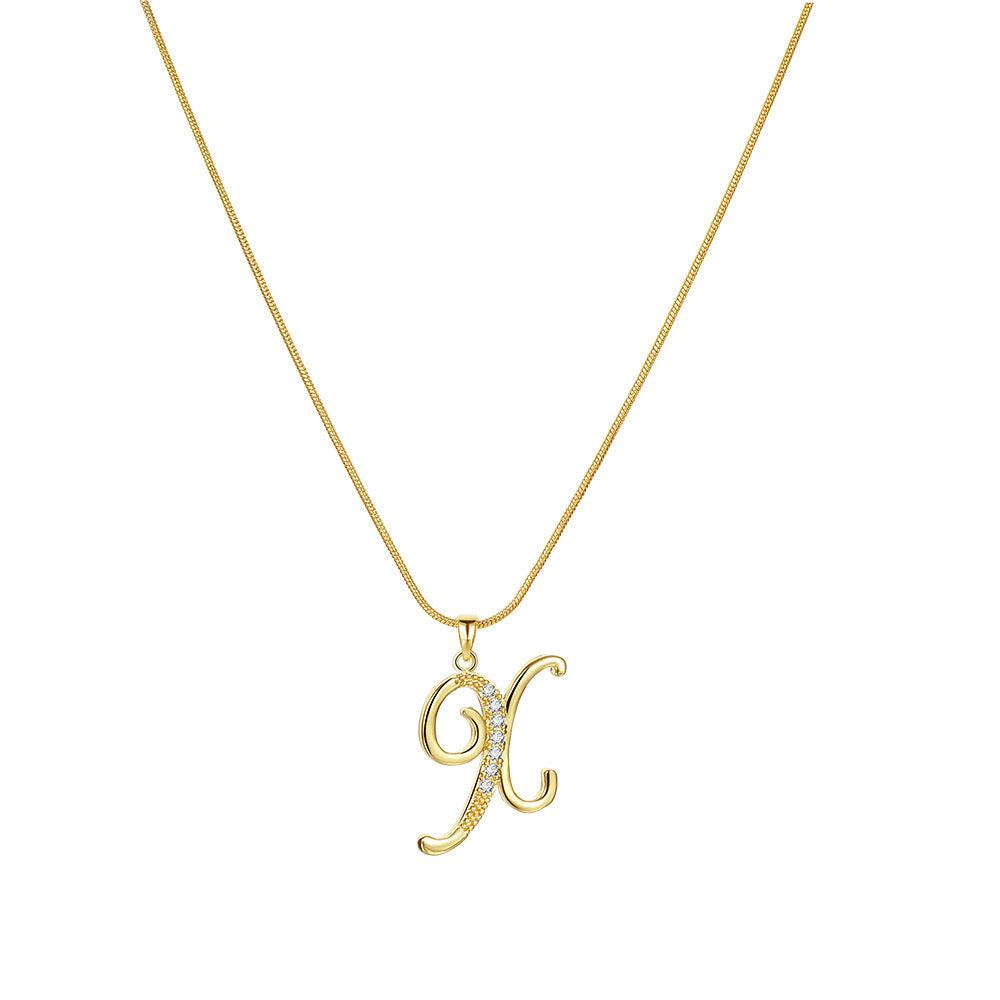Letter Copper Inlaid Zircon Round Snake Bones Necklaces