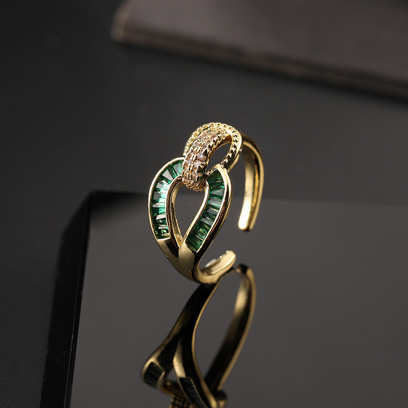 Women's Copper Zircon Electroplated Real Gold Open Index Ring