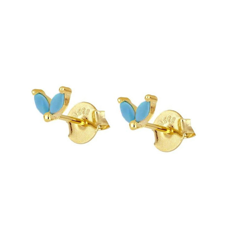 Light Luxury Sier Needle Geometric Ear Female Water Drop Leaf Stud Earrings