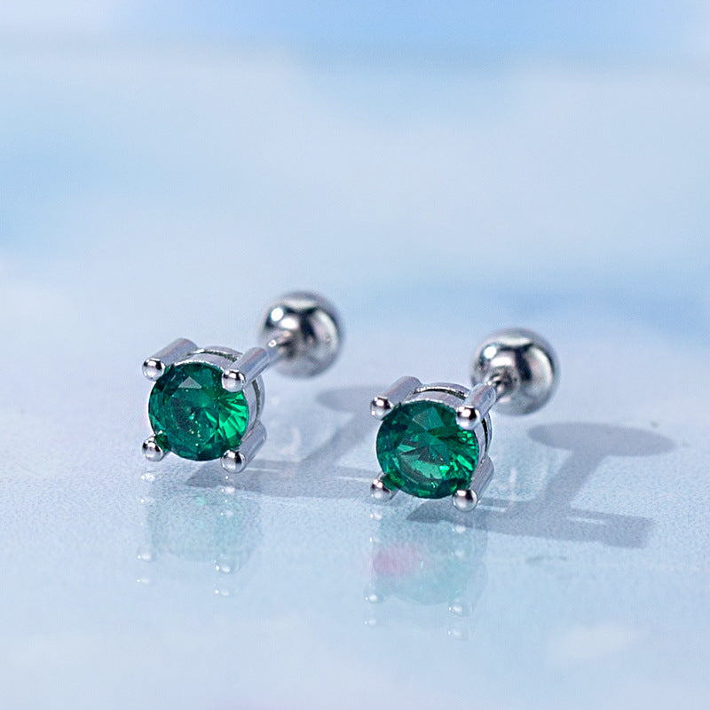 Women's Korean Style Simple Sier Square Zircon Earrings