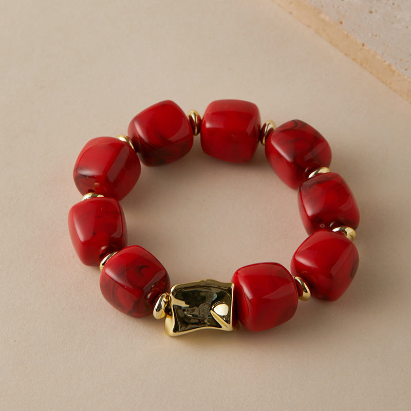 Blooming Vintage Handmade Dopamine Creative Elastic String Oval Geometric Square Bracelets
