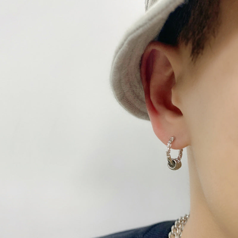 Men's Personality Trend Gold Hoop Stick Black Earrings