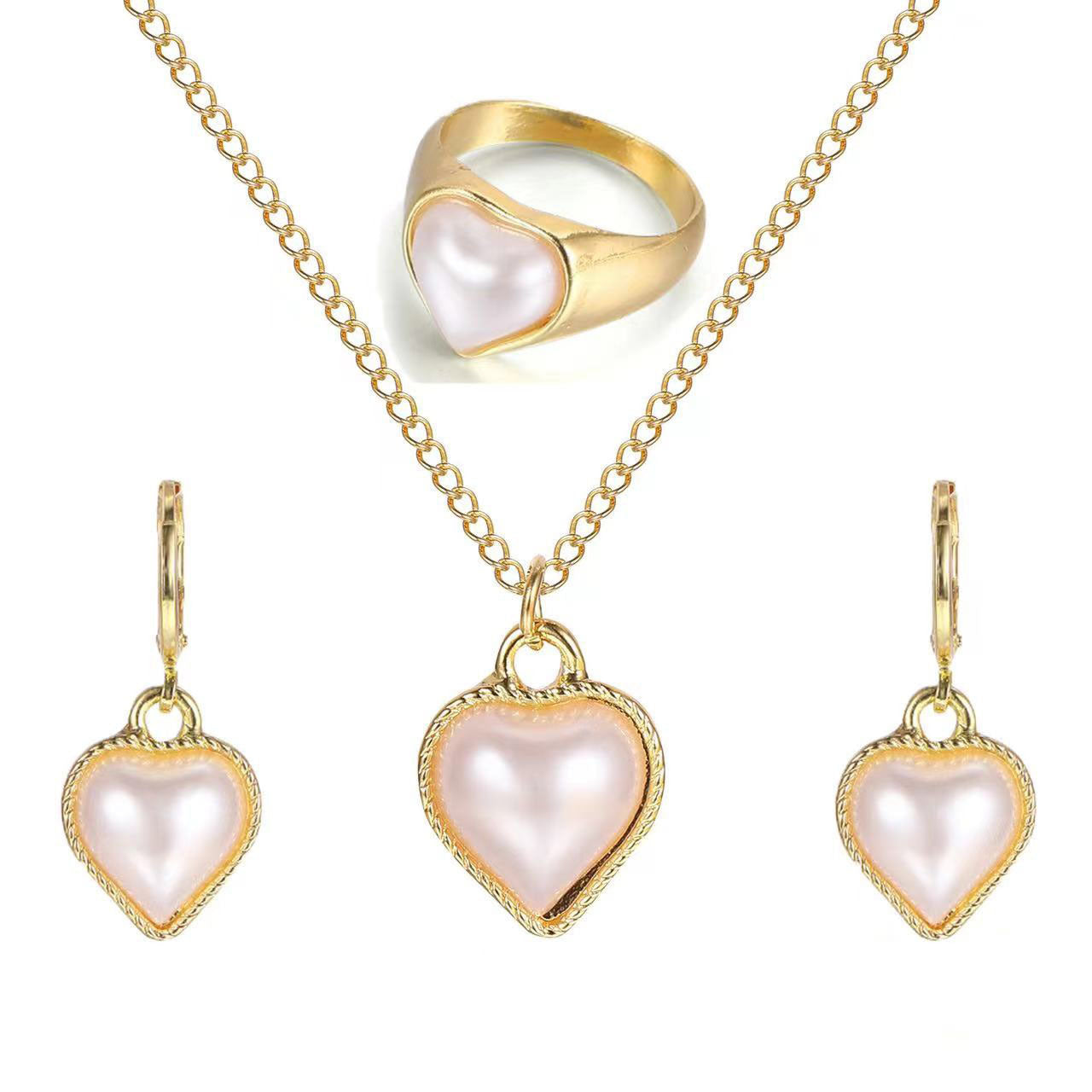 Minority Simple Design Pearl Peach Heart Creative French Love Jewelry Set