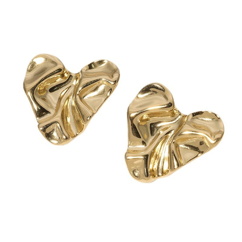 Pleated Simple Sweet Metallic Cold Wind Stud Earrings