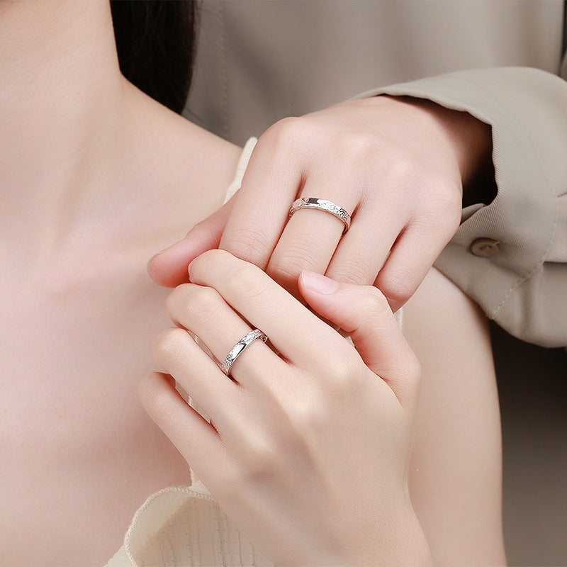 Sier Couples Openings Pair Korean Style Light Luxury Couple Simple Ring