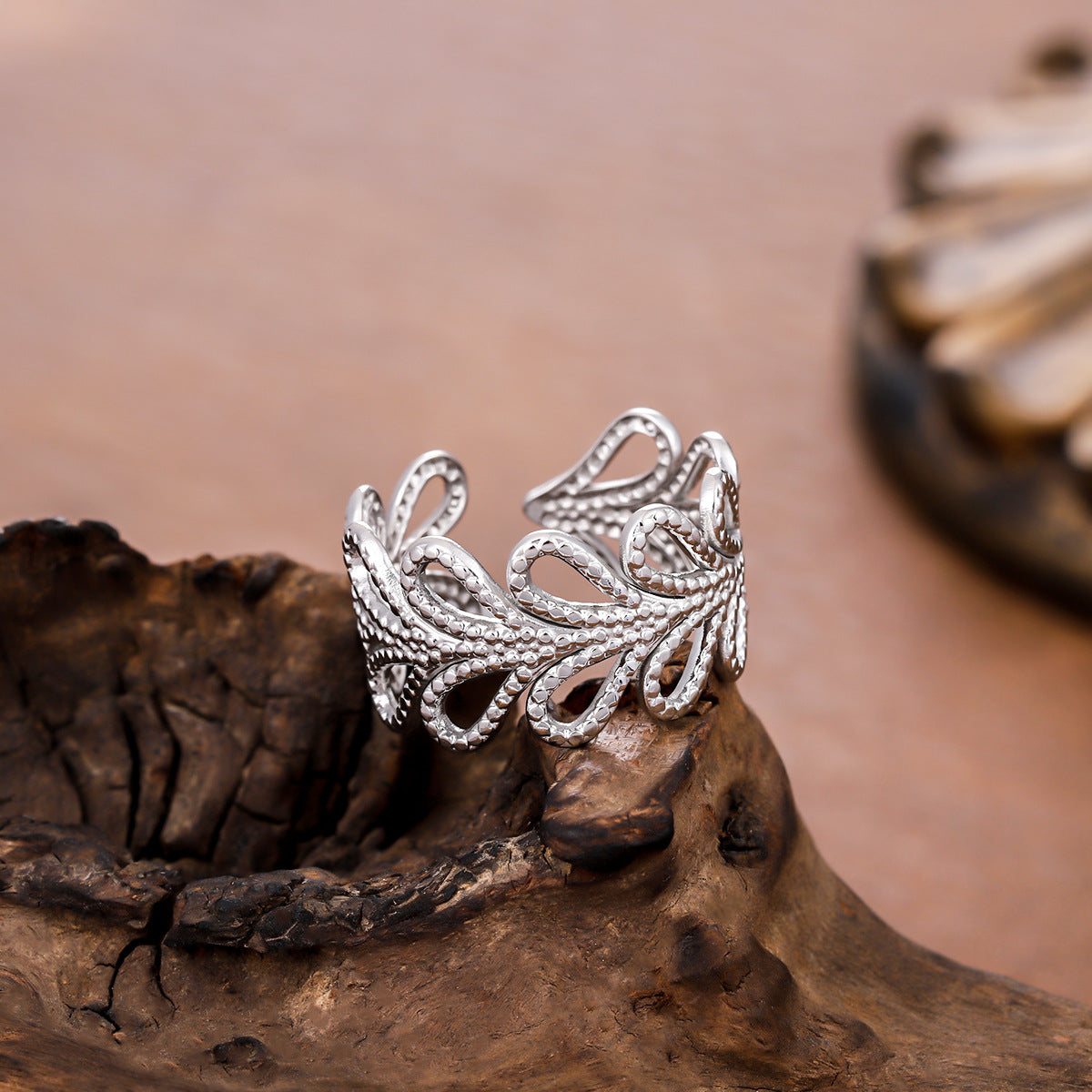 Steel Line Flower Cross Geometric Simple Female Personality Rings