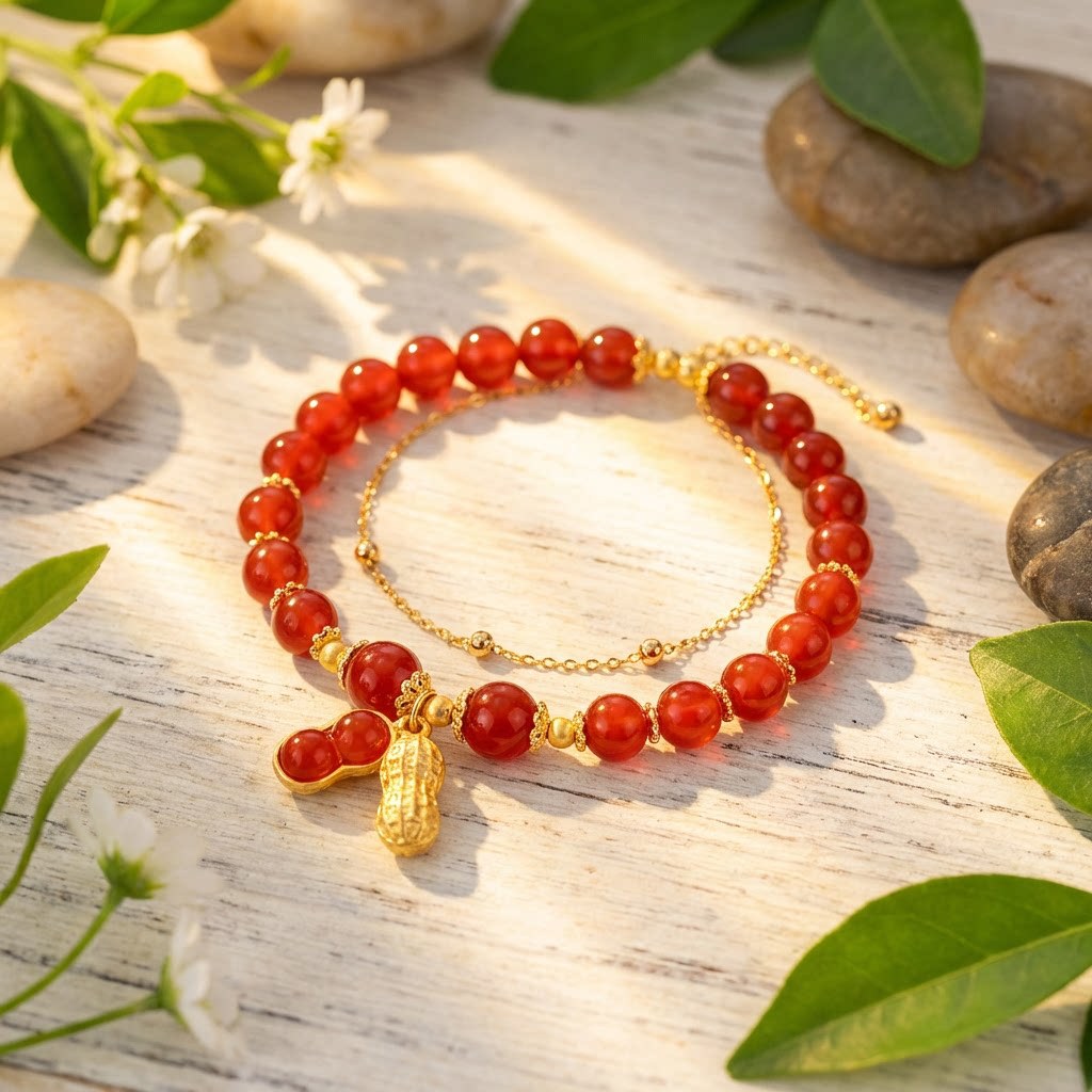 Happen Double Chain Layer Twin Imitation Natural Red Agate Bracelets
