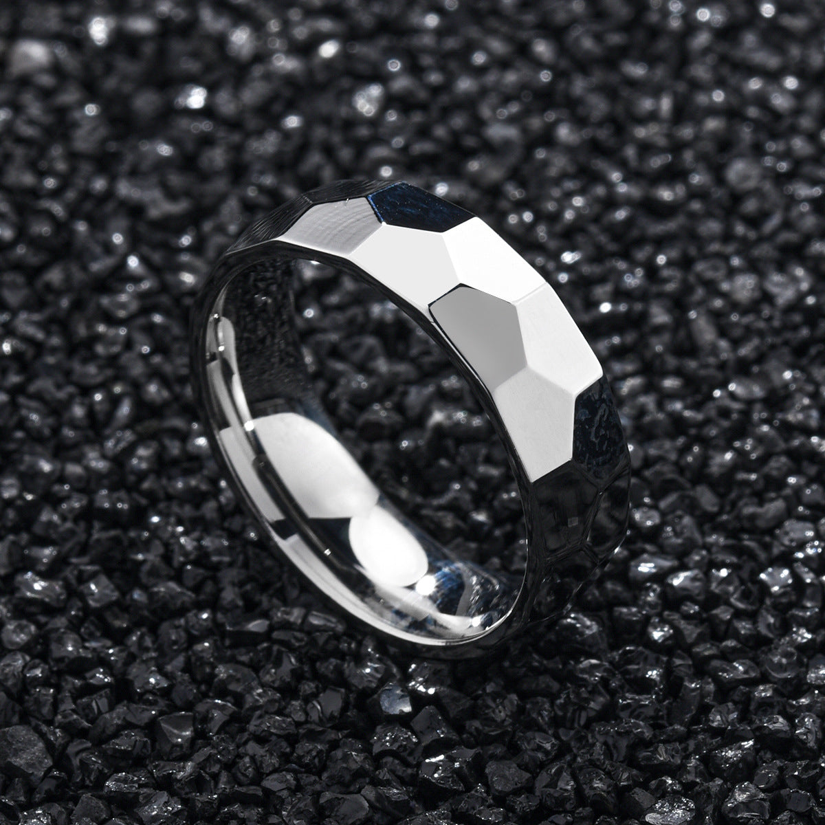 Steel Personality Pieces Of Flowers Irregular Grinding Surface Lozenge Ring