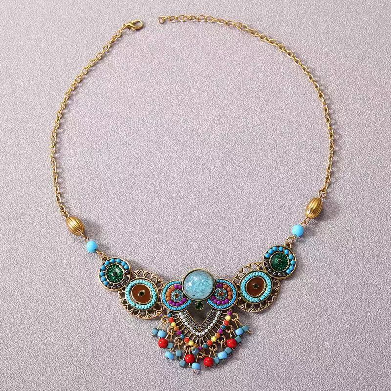 Women's Chinese Style Twin Tibetan Classical Beaded Clavicle Necklace