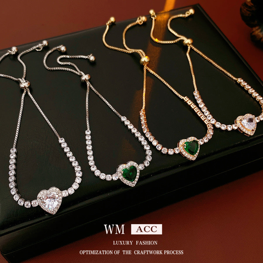 Women's Delicate Heart Zircon Adjustable Light Luxury High Sense Design Niche Bracelets