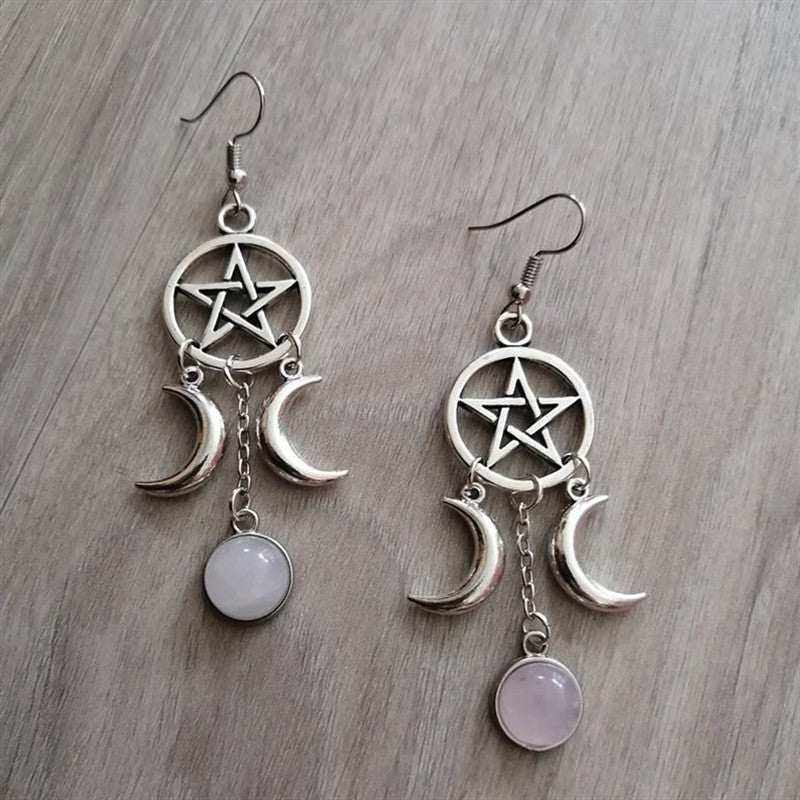 Women's Fashion Gift Five-pointed Star Triple Moon Earrings