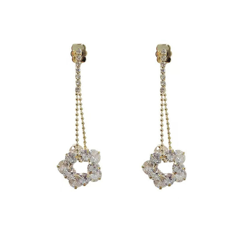 Sier Needle Zircon Flower Fashionable Elegant Trendy Earrings