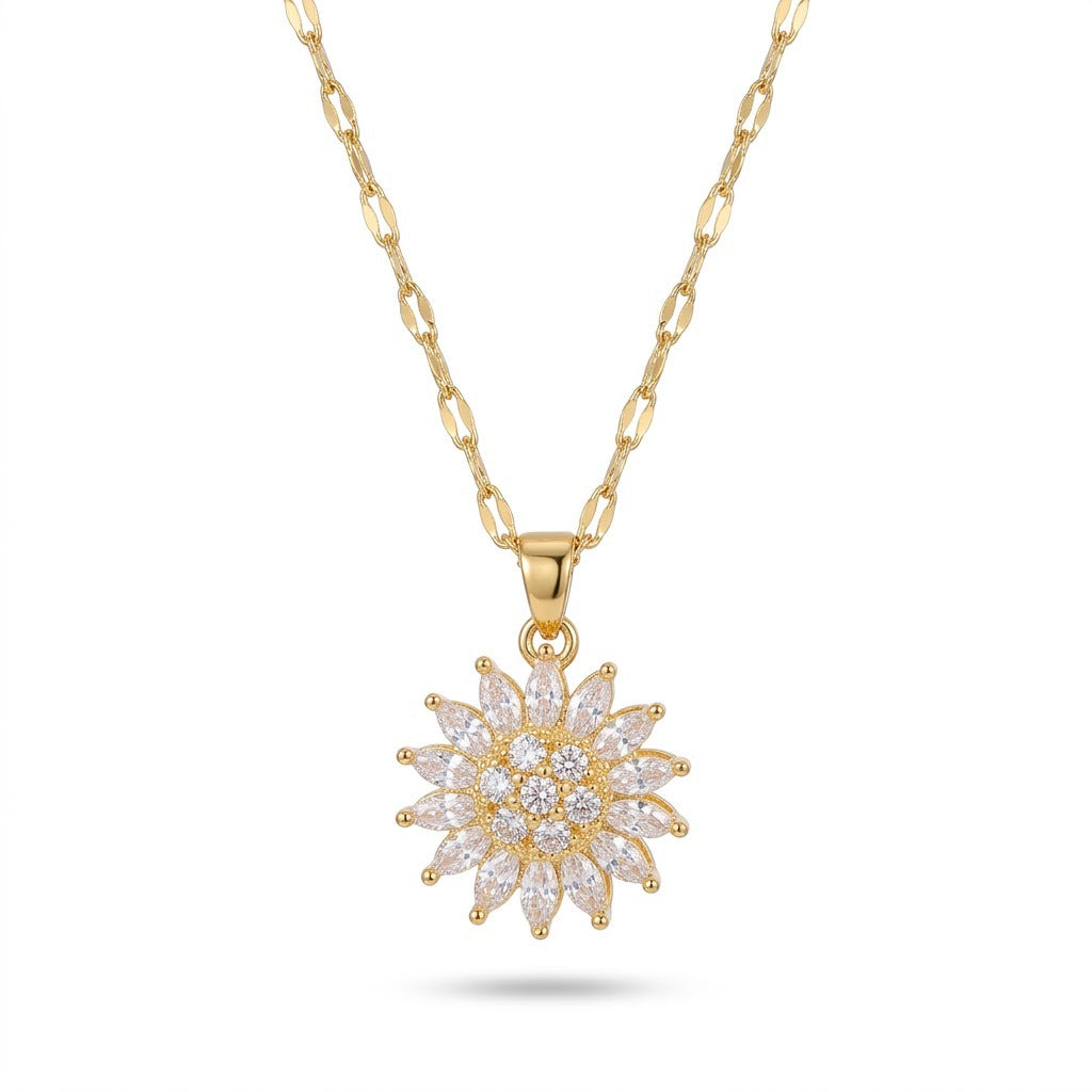 Women's Colorful Flower Titanium Steel Clavicle Chain Necklace