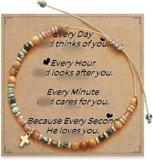 Women's Natural Stone Golden Cross Adjustable Band Bracelets