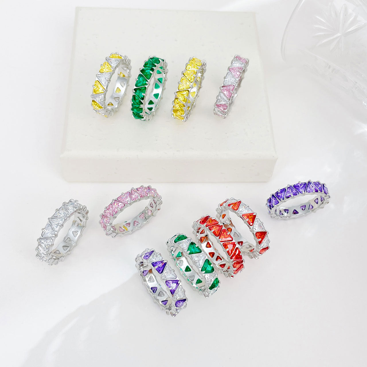 Gang Drill Color Zircon Female Diamond Heart-shaped Rings