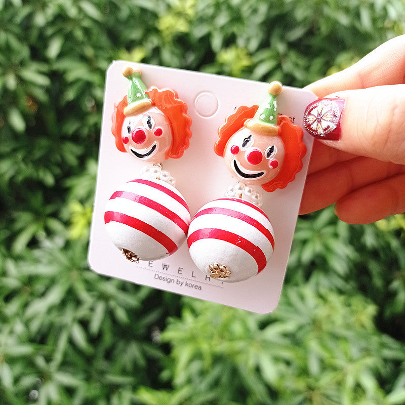 Women's Circus Series Striped Wooden Bead Sier Cartoon Rings