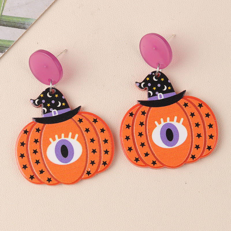 Halloween Series Acrylic Pumpkin Cartoon Funny Earrings