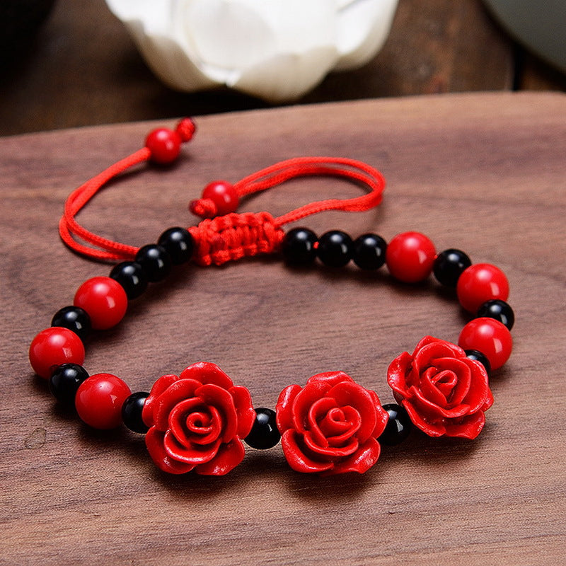 Women's Red Rose Ethnic Style Flower Beaded Bracelets