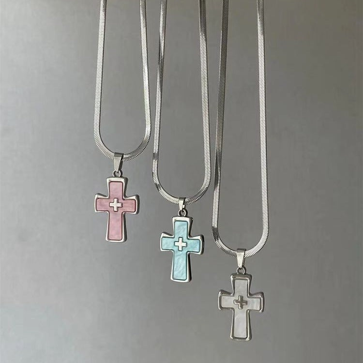 Style Leather Collar Wine Red Cross Clavicle Pendants