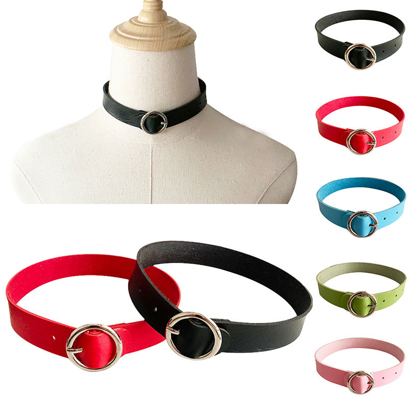 Leather Round Gothic Simple Neck Band Collar