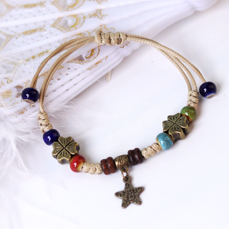 Style Mori Braided Ceramic Personalized Pine Cone Art Carrying Strap Bracelet