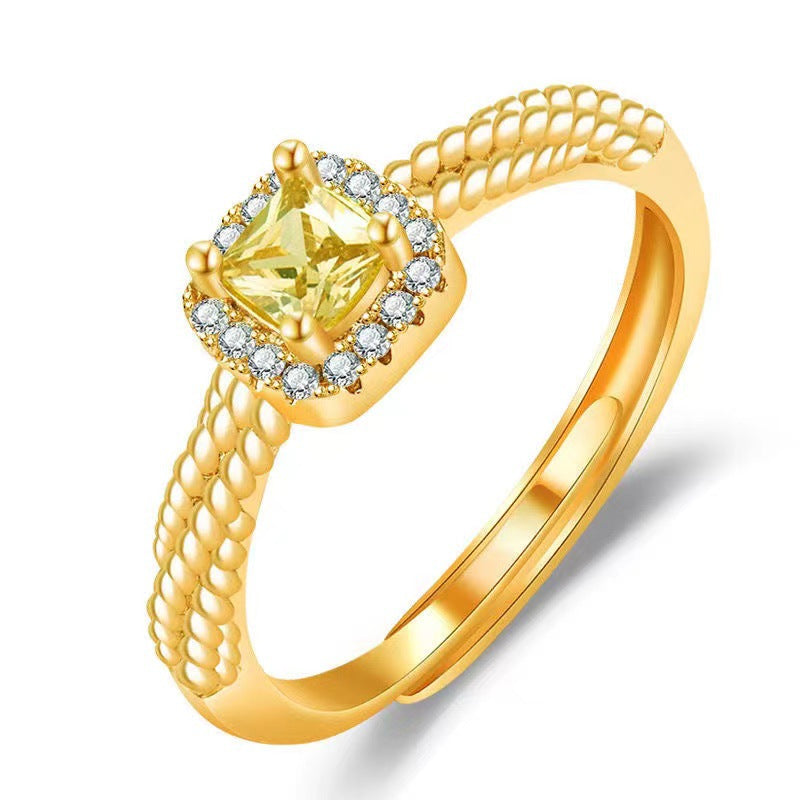 Sugar Female Affordable Luxury Fashion Elegant Shining Diamond Citrine Zircon Ring
