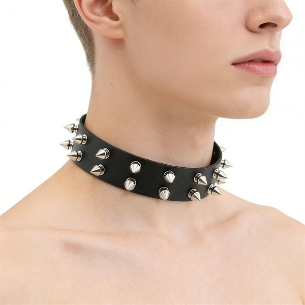 Leather Female Black Spike Punk Gothic Collar