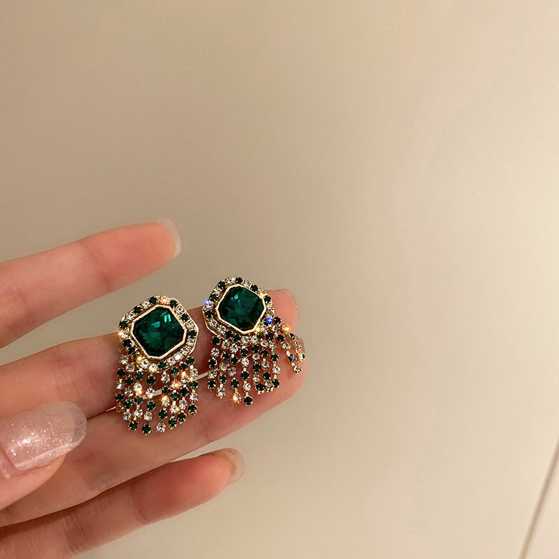 Needle Vintage Emerald Rhinestone Fashion Special Interest Light Earrings