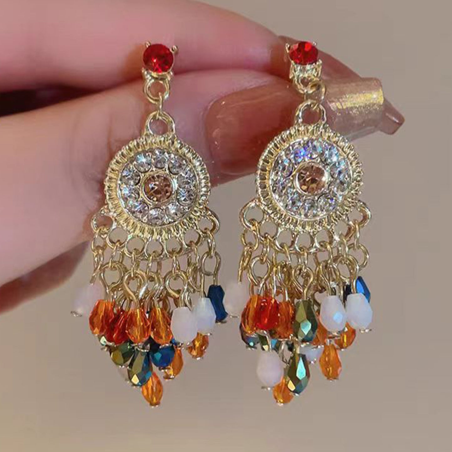 Summer Bohemian Fan-shaped Tassel Ear Hook Stud Earrings