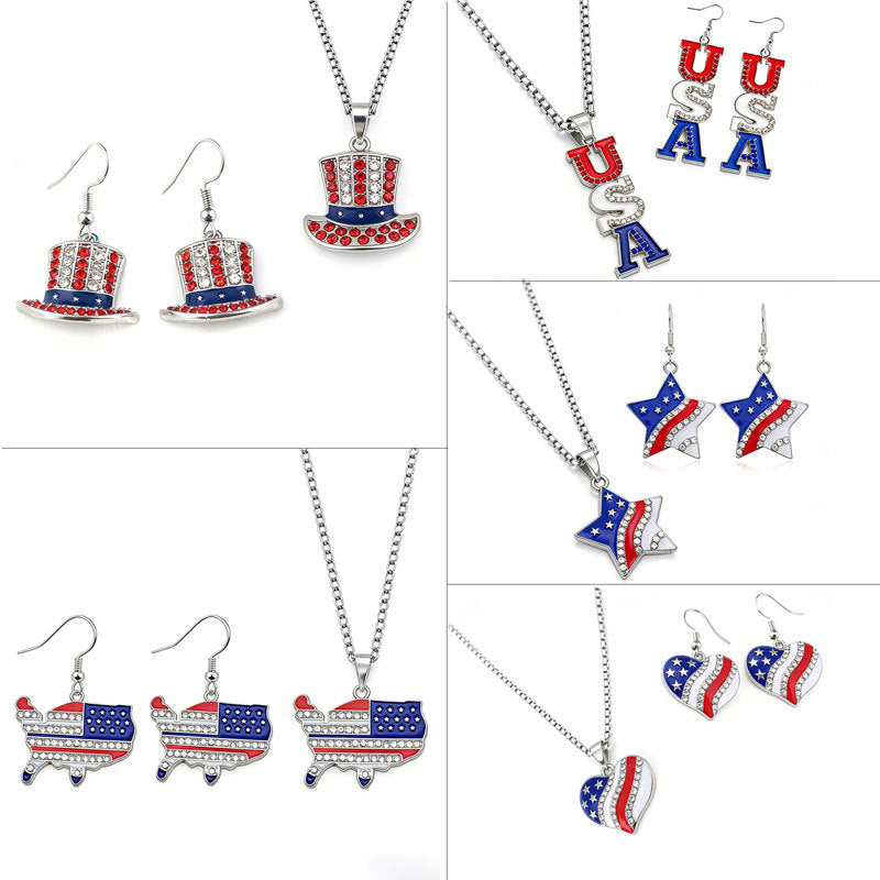 Women's & Men's Independence Day Flag White Red Striped Jewelry Set