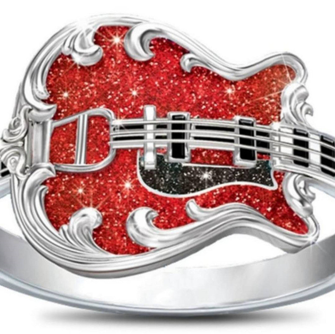 Red Oil Dripping Craft Guitar Light Luxury Rings