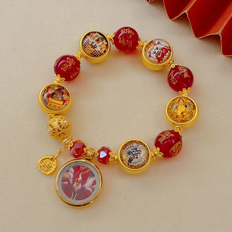 Women's & Men's Green Tara God Of Wealth Chinese Tassel Five Gods Bracelet