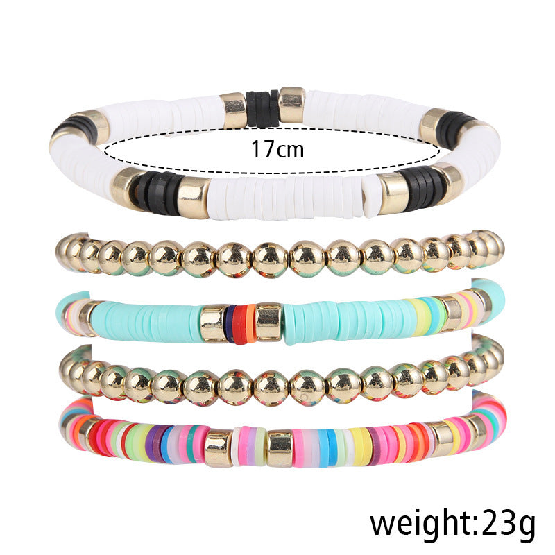 Women's & Men's Simple Polymer Clay Round Beads Suit Retro Bracelet