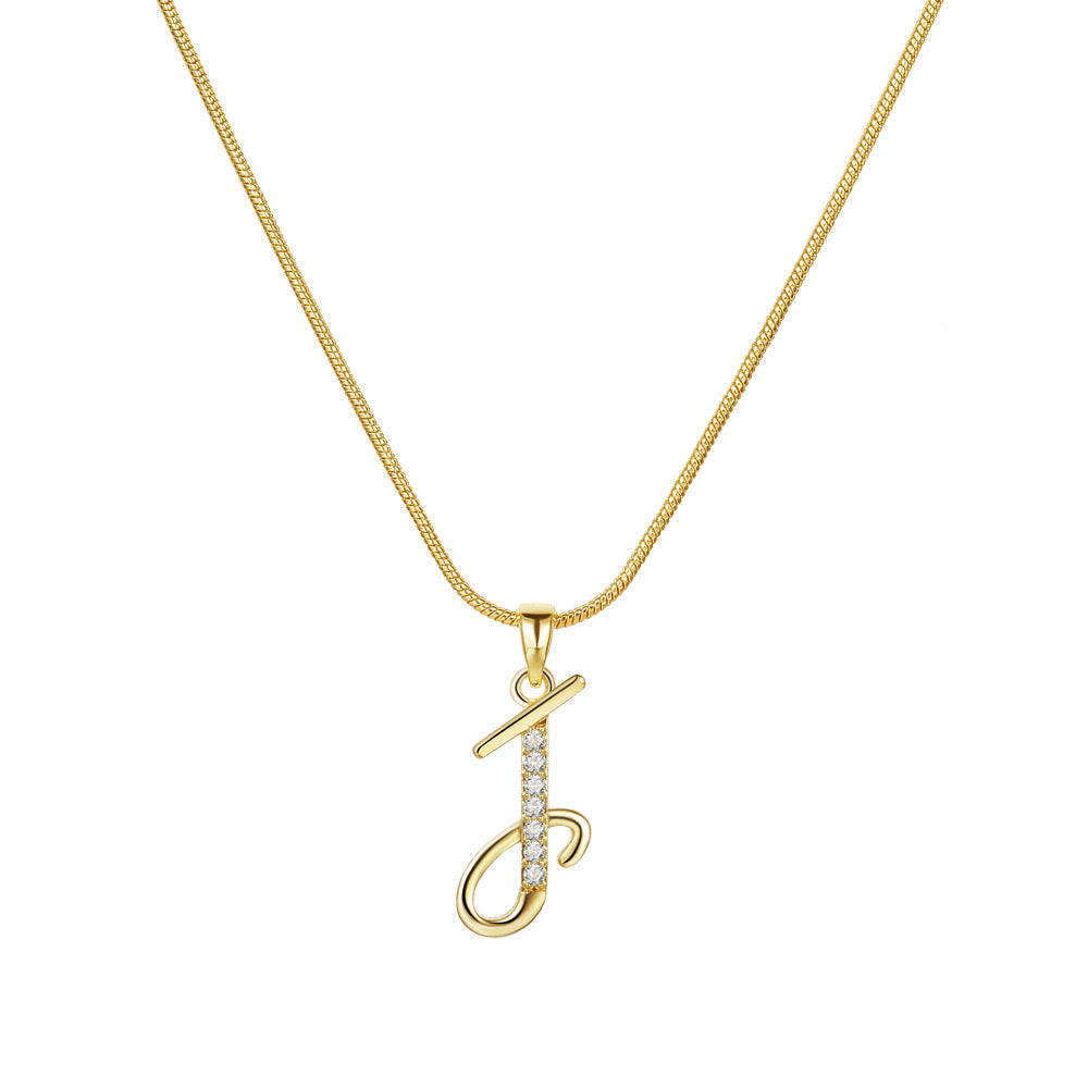 Letter Copper Inlaid Zircon Round Snake Bones Necklaces
