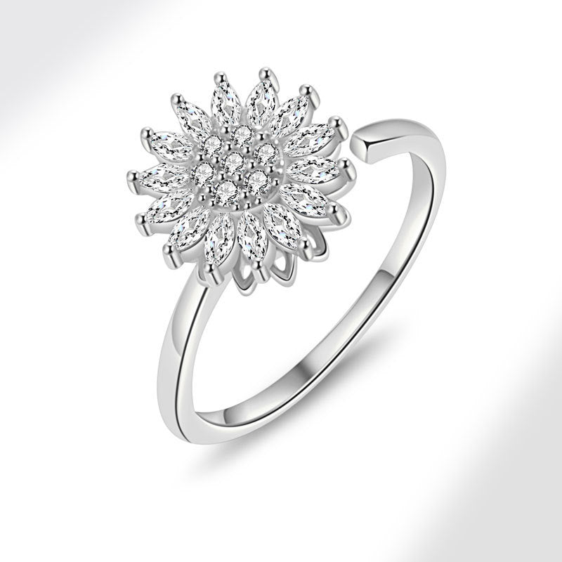 Gold Diamond Sunflower Rotating Stylish Opening Rings