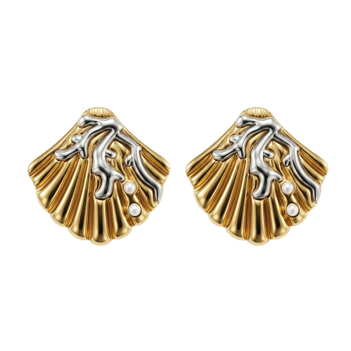 Pearl Coral Two-tone Stainless Steel Female Niche High Profile Fashion Stud Earrings